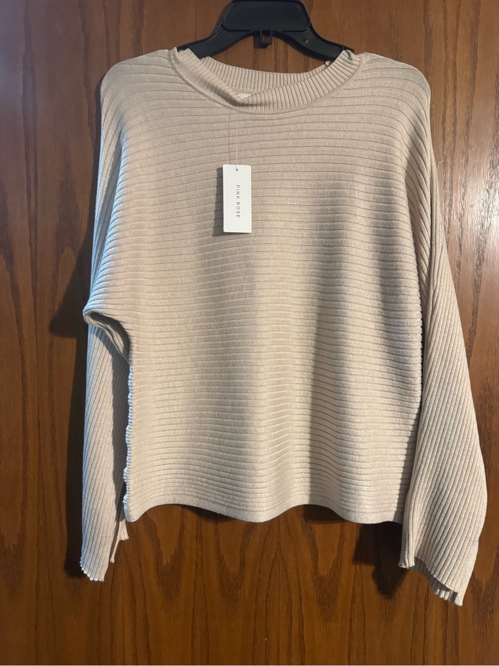 PINK ROSE Ribbed Crewneck Sweater in Light Beige